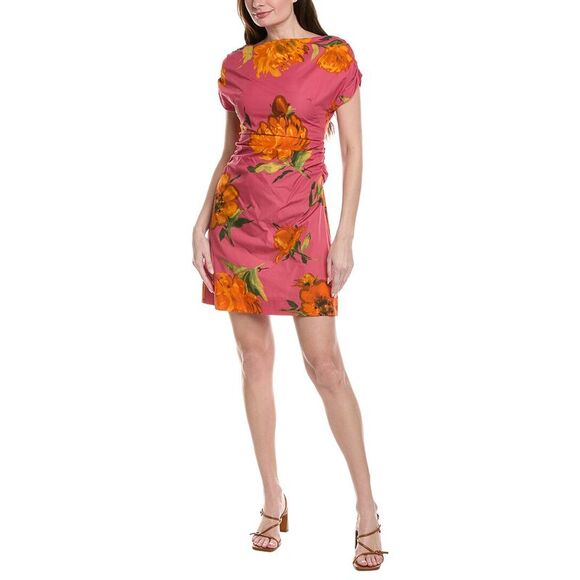Lela Rose WomensCap Sleeve Shirred A-Line Dress Red